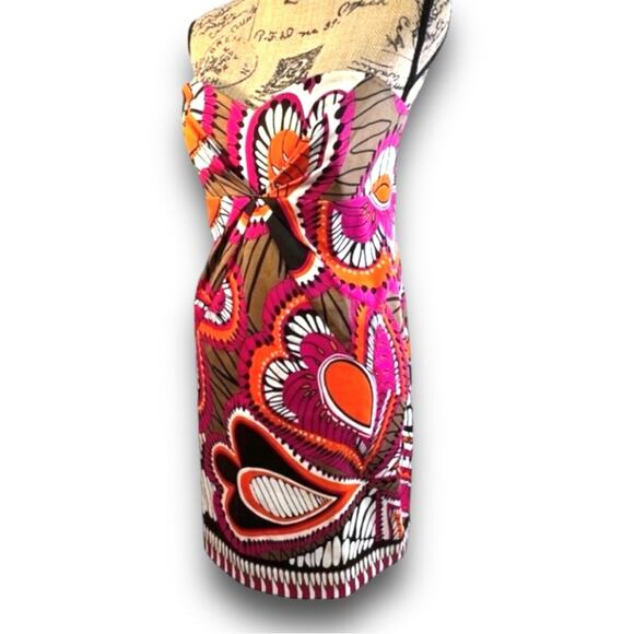 DAVID MEISTER Staples Floral Cocktail Dress Pink Orange Black & Taupe Sz 6 - Picture 8 of 12